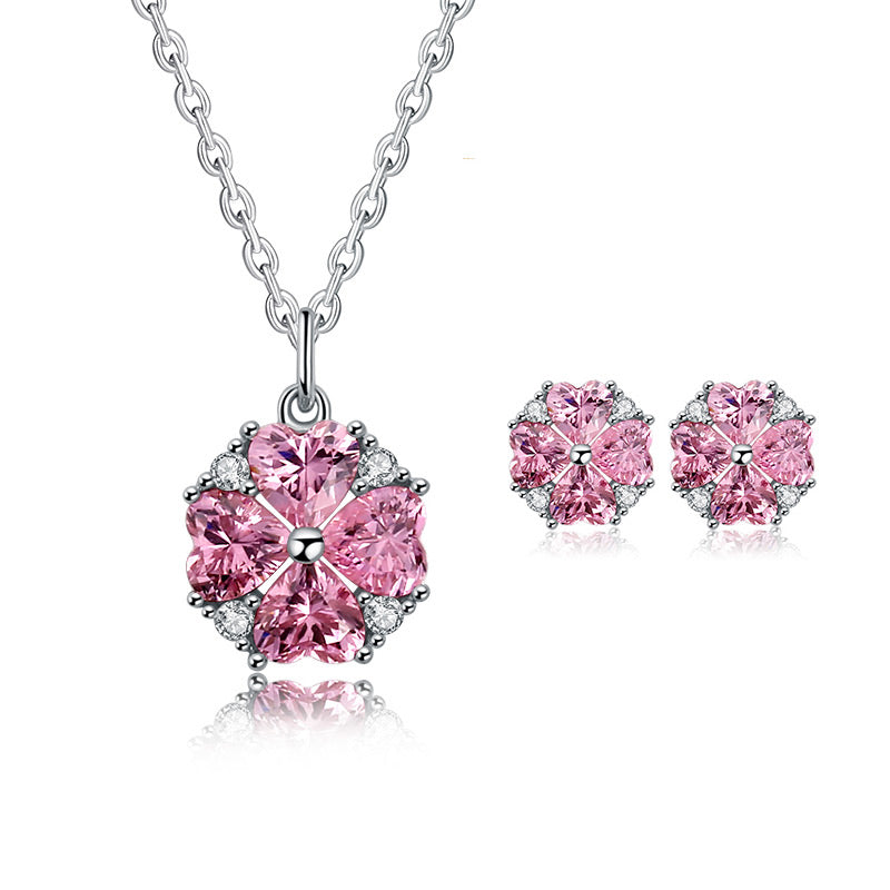 Pink Four Leaf Clover Zirconia Jewelry Set 70I600502916GB